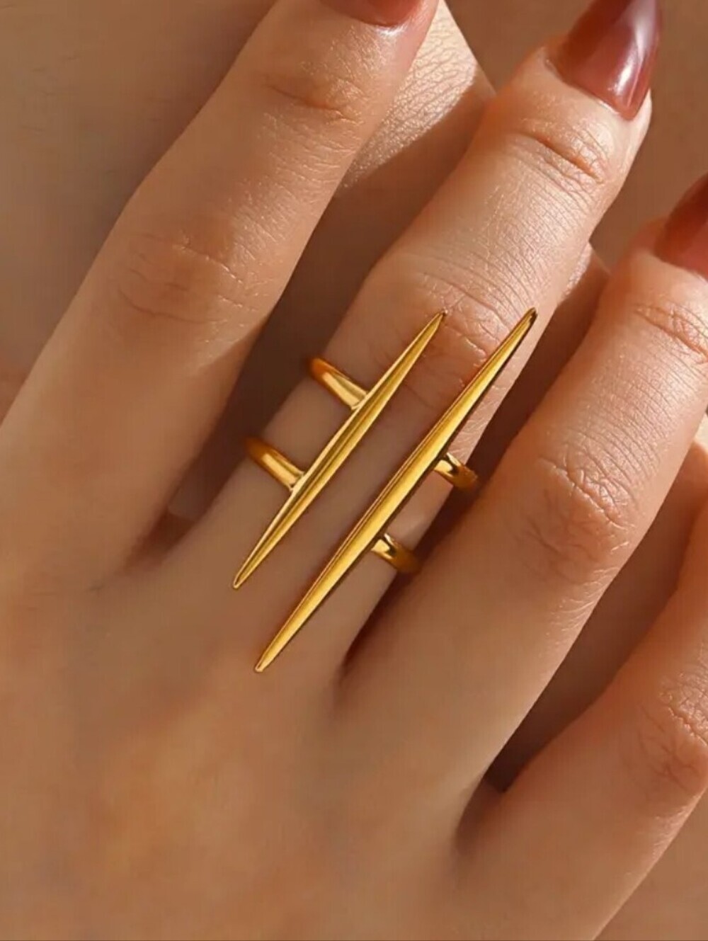 New! Gold Plated Double Ring - Modern Women's Jewelry Fashion